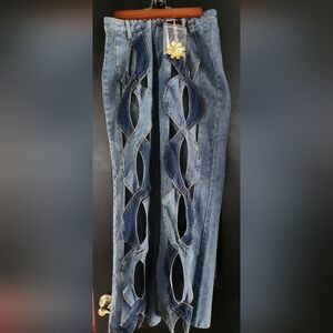 BRAND NEW Jeans with crisscross designs on front